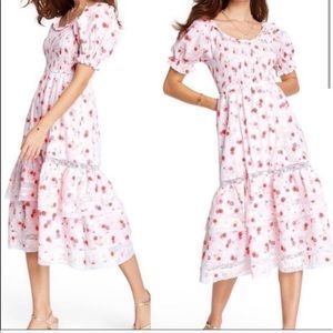 Love Shack Fancy Pink Floral Smocked Dress